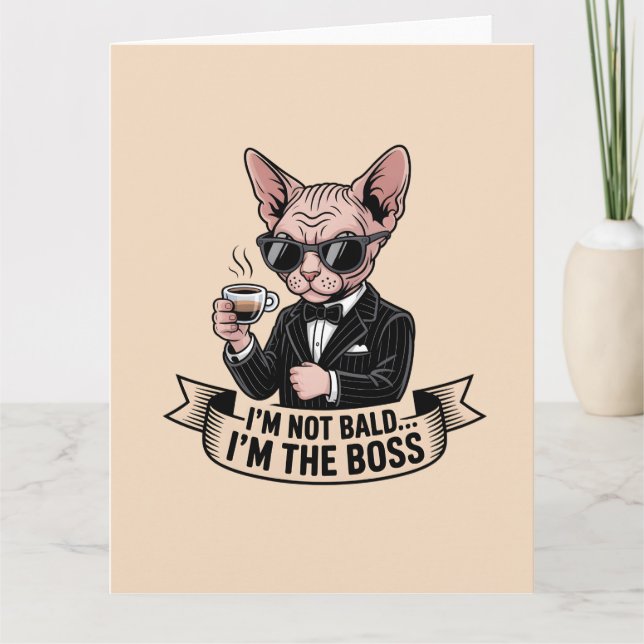 Boss Sphynx-Katze Kaffee Illustration Karte (Vorderseite)