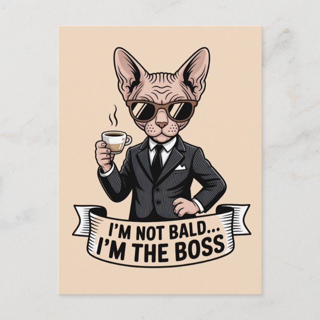 Boss Sphynx-Katze Kaffee Illustration Postkarte (Vorderseite)