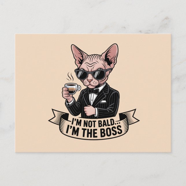 Boss Sphynx-Katze Kaffee Illustration Postkarte (Vorderseite)