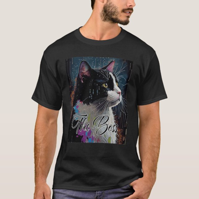 Boss Tuxedo Cat für Mama Vater T-Shirt (Vorderseite)