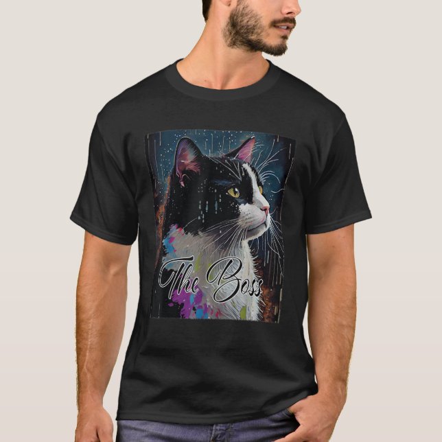 Boss Tuxedo Cat Lovers Funny T-Shirt für Mama Vate (Vorderseite)