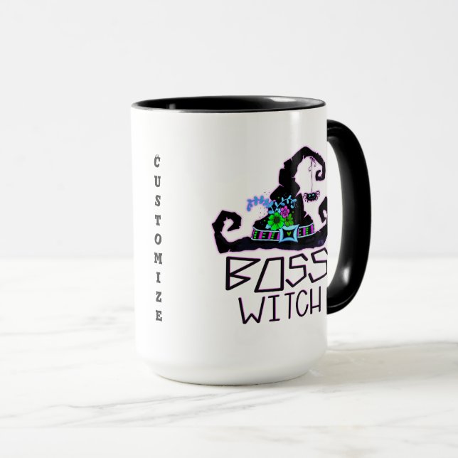 Boss Witch Funny Hat individualisierbares Hallowee Tasse (VorderseiteRechts)