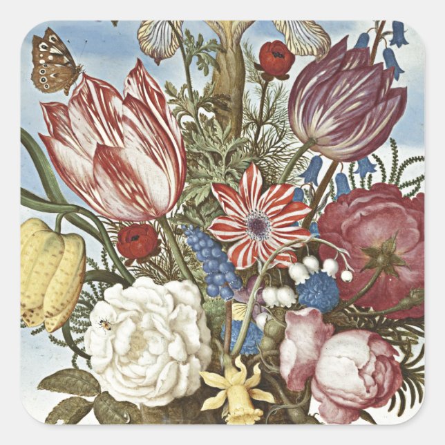 Bosschaert Blume Quadratischer Aufkleber (Vorderseite)