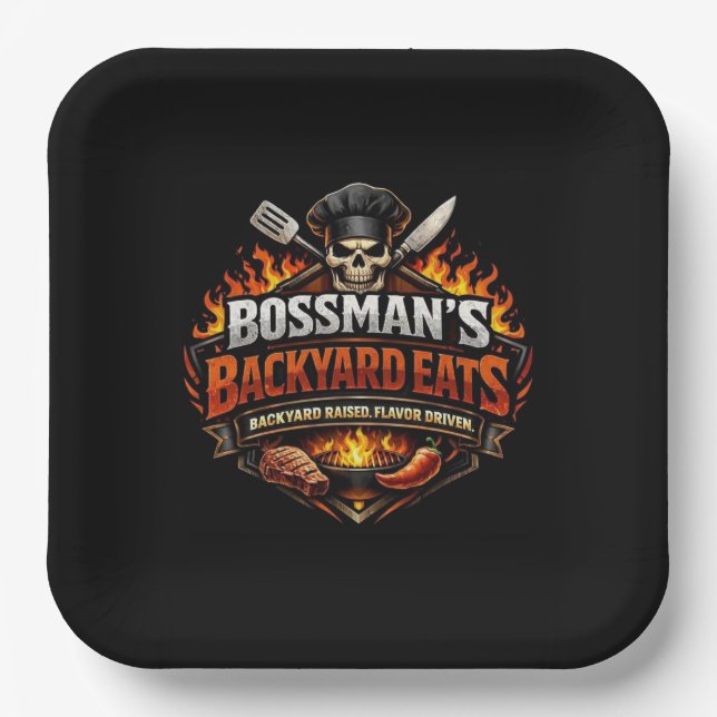 Bossmans Hinterhof-Essen Pappteller (Vorderseite)