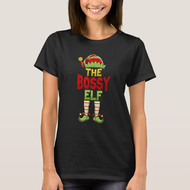 Bossy ELF Family Matching Group Christmas Pajamas T-Shirt (Vorderseite)