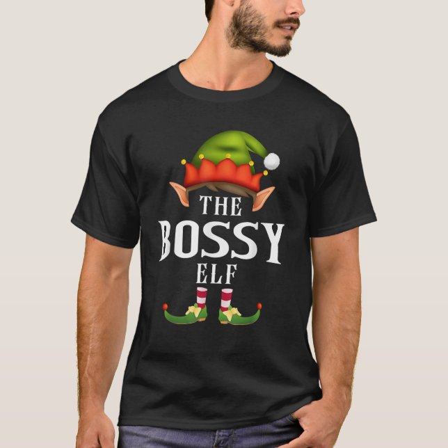 Bossy Elf Group Funny Christmas Pajama Party T-Shirt (Vorderseite)
