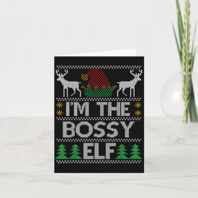 Bossy Elf Matching Family Group Christmas Party Pa Karte (Vorderseite)