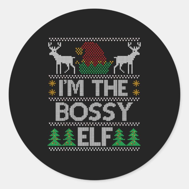 Bossy Elf Matching Family Group Christmas Party Pa Runder Aufkleber (Vorderseite)