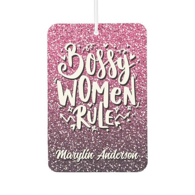 BOSSY FRAUEN RULE CUSTOM GLITZER TYPOGRAPHIE AUTOLUFTERFRISCHER (Vorderseite)