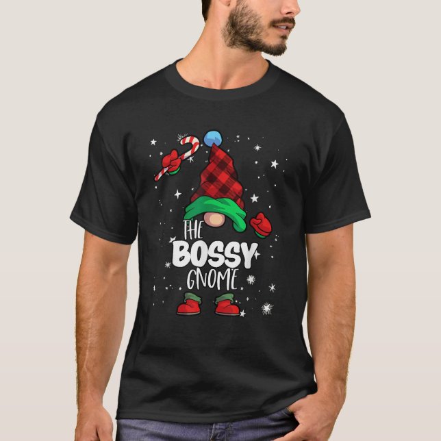 Bossy Gnome Red Buffalo Plaid Matching Family Chri T-Shirt (Vorderseite)
