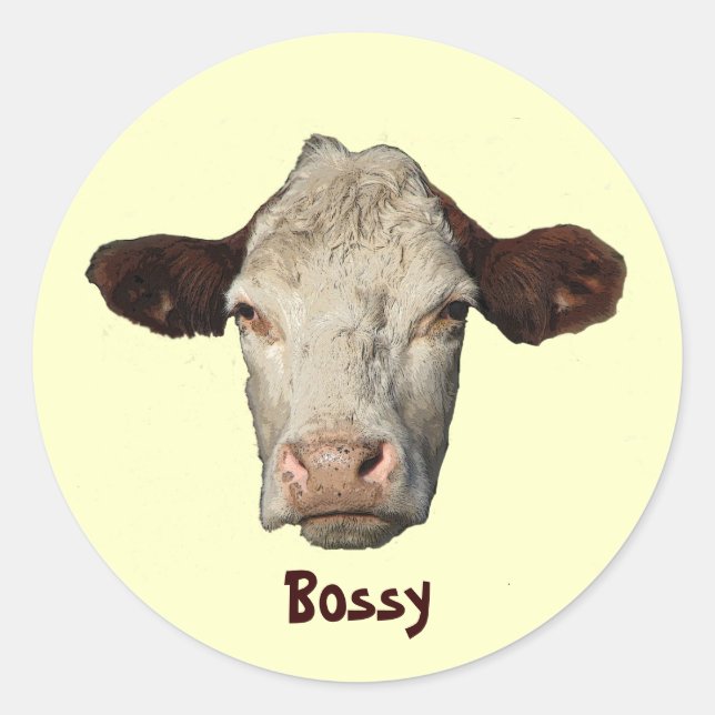 Bossy the Cow Runder Aufkleber (Vorderseite)