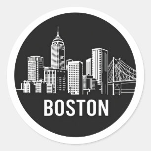 BOSTAN Usa City Skyline Silhouette Runder Aufkleber