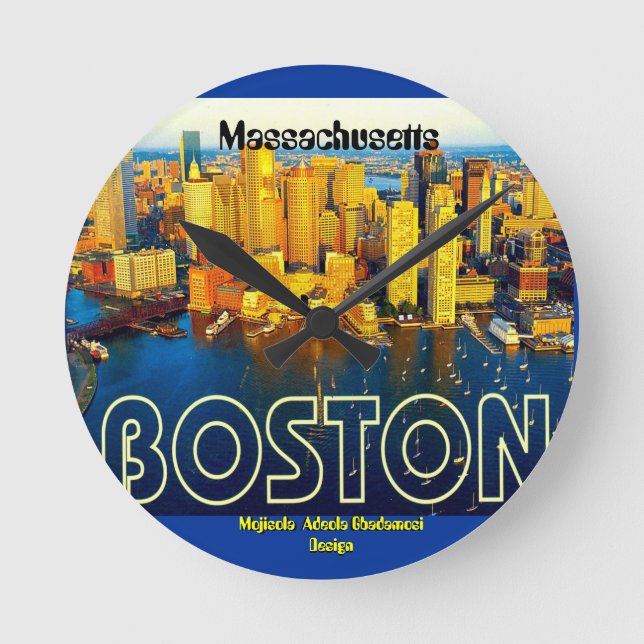 boston 2, Massachusetts - Customized Runde Wanduhr (Vorderseite)