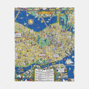 Boston alte vintage Stadtkarte USA Amerika Geograp Fleecedecke