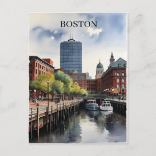 Boston Aquarell Postkarte