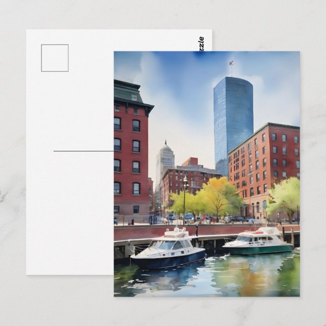 Boston Aquarell Postkarte (Vorne/Hinten)