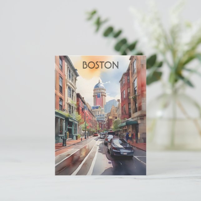 Boston Aquarell Postkarte (Stehend Vorderseite)