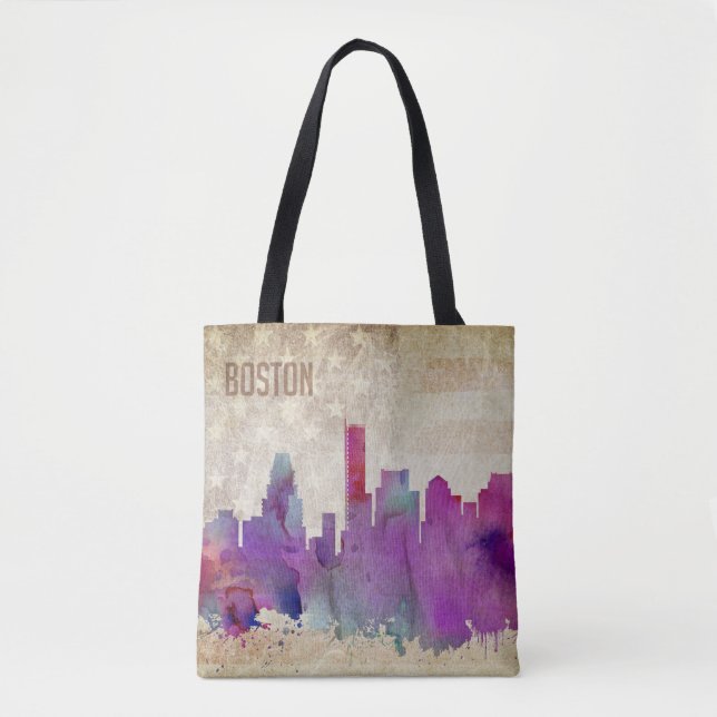 Boston, Aquarell-Stadt-Skyline MAs | (Vorderseite)