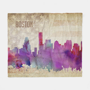 Boston, Aquarell-Stadt-Skyline MAs   Fleecedecke
