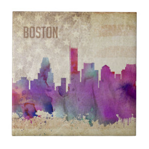 Boston, Aquarell-Stadt-Skyline MAs   Fliese