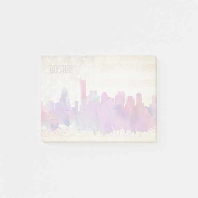 Boston, Aquarell-Stadt-Skyline MAs | Post-it Klebezettel (Vorderseite)
