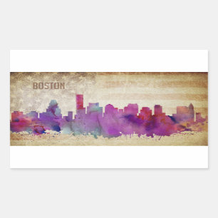 Boston, Aquarell-Stadt-Skyline MAs   Rechteckiger Aufkleber