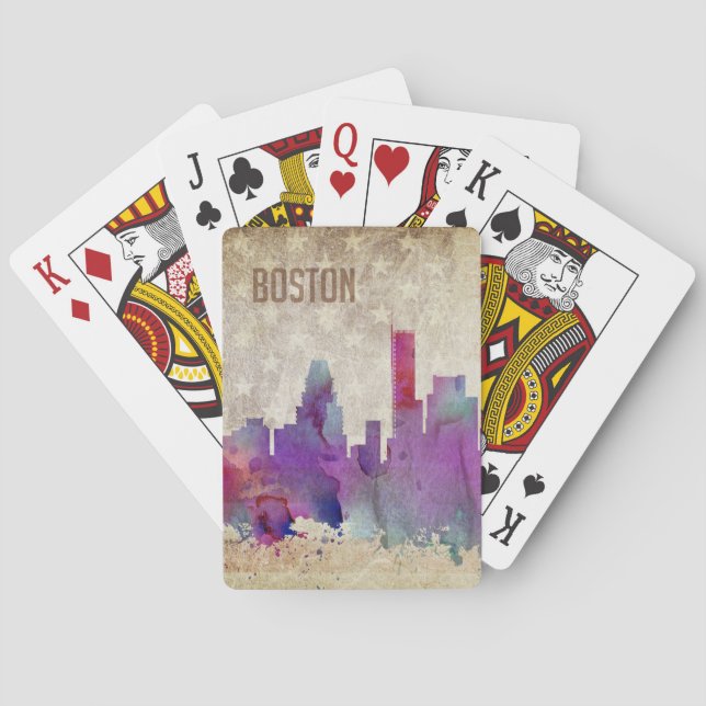 Boston, Aquarell-Stadt-Skyline MAs | Spielkarten (Rückseite)