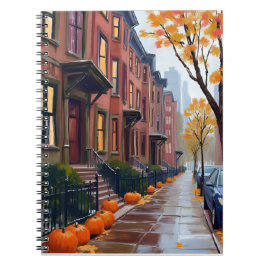 Boston Autumn Brownstones Pumpkin Watercolor Notizblock