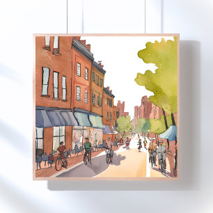 Boston Bike Tour North End Aquarell MA Poster
