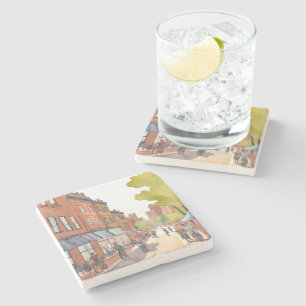 Boston Bike Tour   North End Aquarell MA Steinuntersetzer