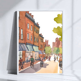 Boston Bike Tour | North End Watercolor MA Poster