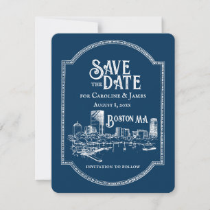 Boston Blue Personalisiertes Save-the-Date Mitteilungskarte