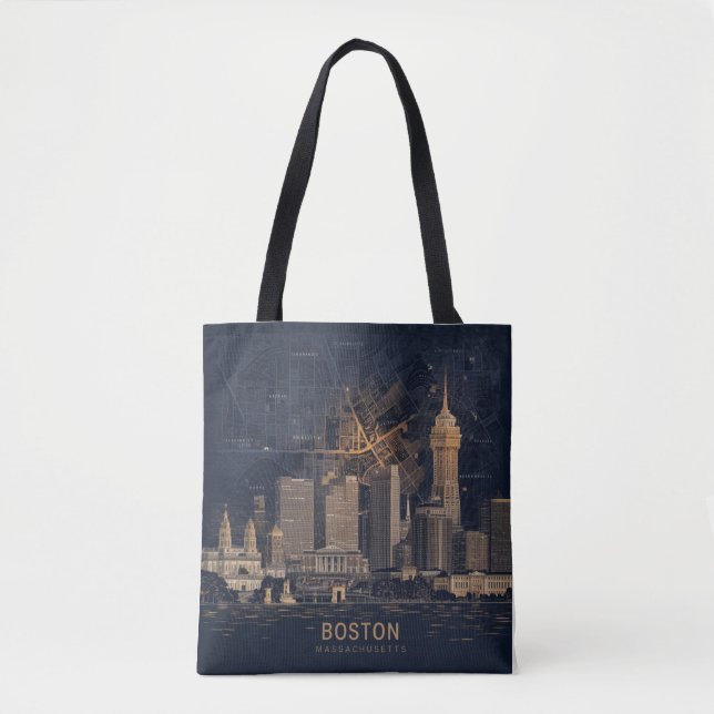 Boston, Boston Massachusetts City Skyline mit Kart (Vorderseite)