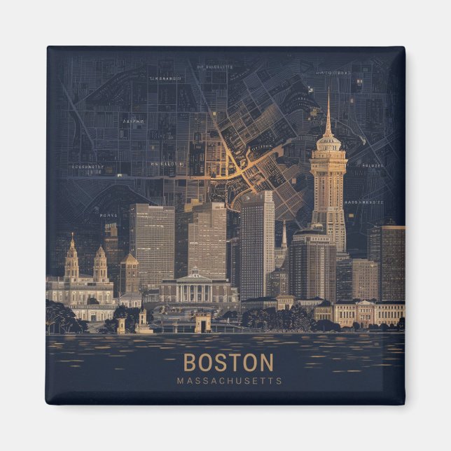 Boston, Boston Massachusetts City Skyline mit Kart Magnet (Vorne)