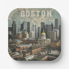 Boston, Boston Massachusetts City Skyline mit Kart Pappteller