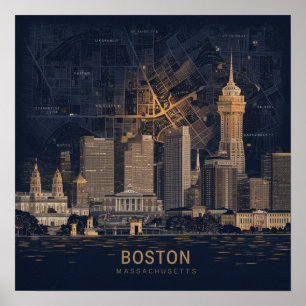Boston, Boston Massachusetts City Skyline mit Kart Poster