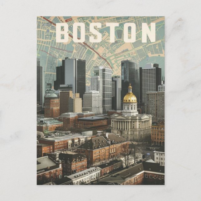 Boston, Boston Massachusetts City Skyline mit Kart Postkarte (Vorderseite)