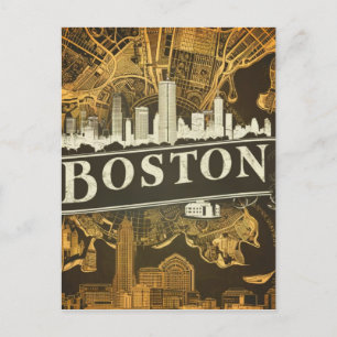 Boston, Boston Massachusetts City Skyline mit Kart Postkarte