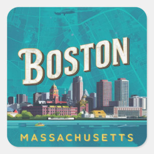Boston, Boston Massachusetts City Skyline mit Kart Quadratischer Aufkleber