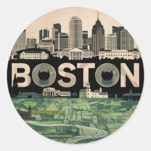 Boston, Boston Massachusetts City Skyline mit Kart Runder Aufkleber