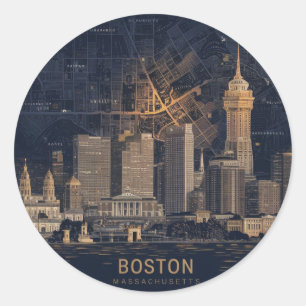 Boston, Boston Massachusetts City Skyline mit Kart Runder Aufkleber