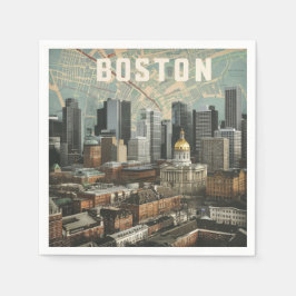 Boston, Boston Massachusetts City Skyline mit Kart Serviette