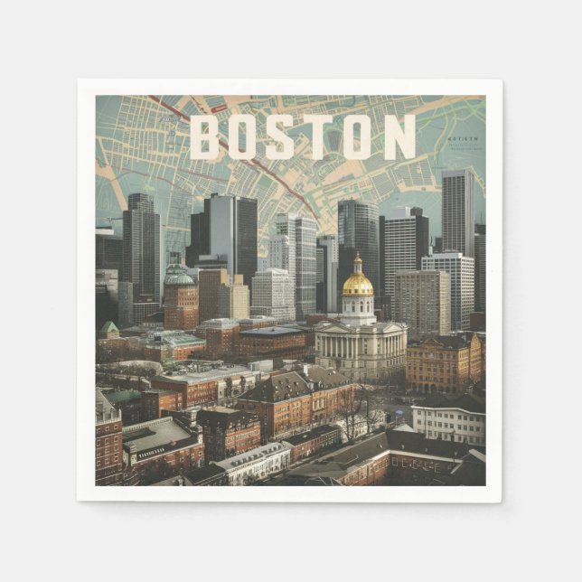 Boston, Boston Massachusetts City Skyline mit Kart Serviette (Vorderseite)