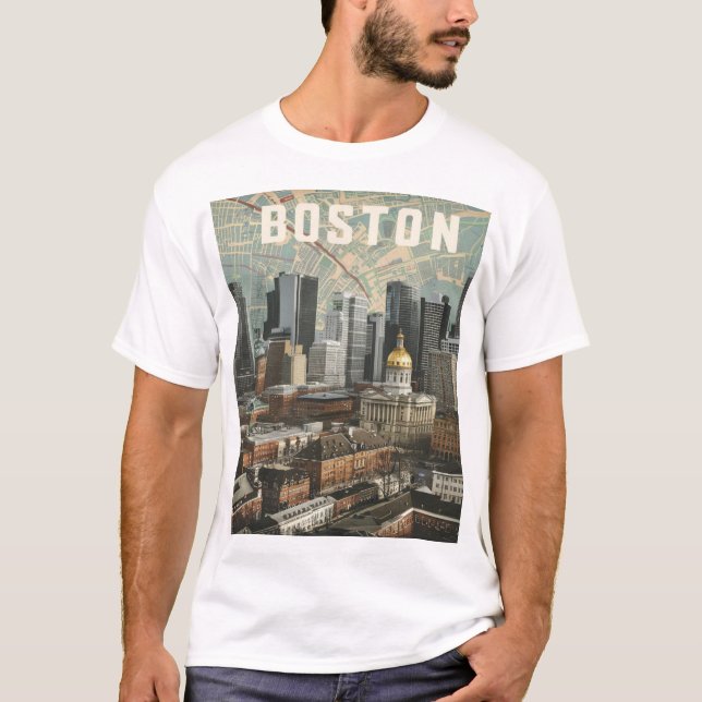 Boston, Boston Massachusetts City Skyline mit Kart T-Shirt (Vorderseite)