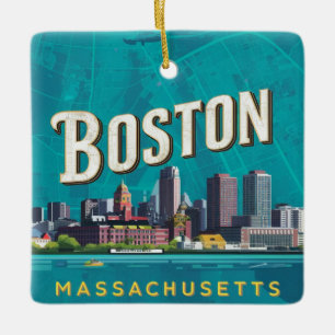 Boston, Boston Massachusetts Stadt-Skyline mit Kar Keramikornament