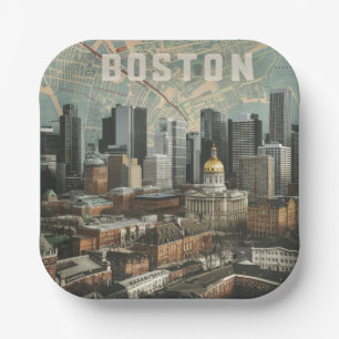 Boston, Boston Massachusetts Stadt-Skyline mit Kar Pappteller