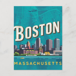 Boston, Boston Massachusetts Stadt-Skyline mit Kar Postkarte