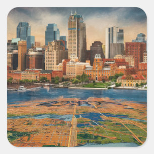 Boston, Boston Massachusetts Stadt Skyline mit Kar Quadratischer Aufkleber