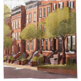 Boston Brownstones | Beacon Street Aquarell Duschvorhang