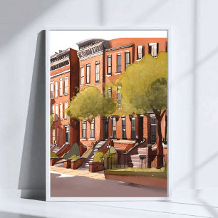 Boston Brownstones   Beacon Street Aquarell-Kunst Poster